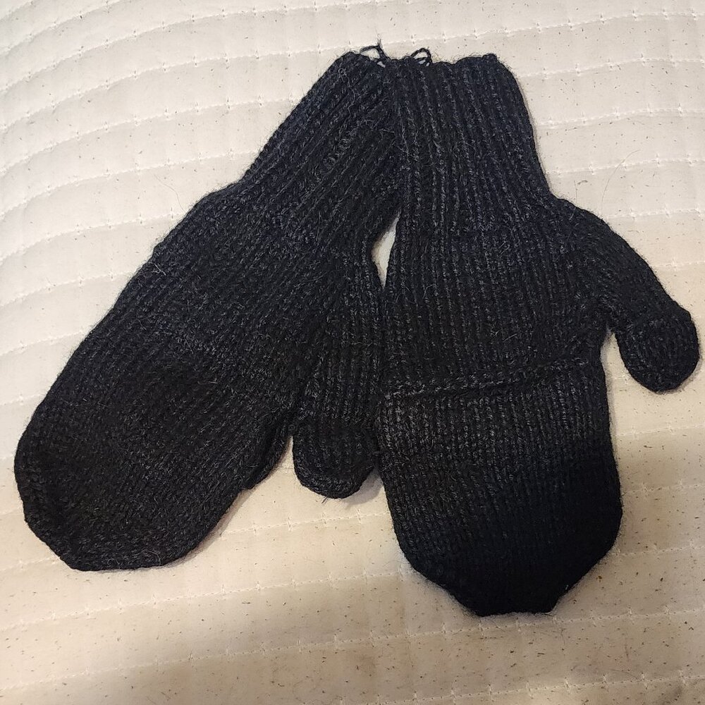 Alpaca 100% Glittens Mittens/fingerless gloves  BLACK